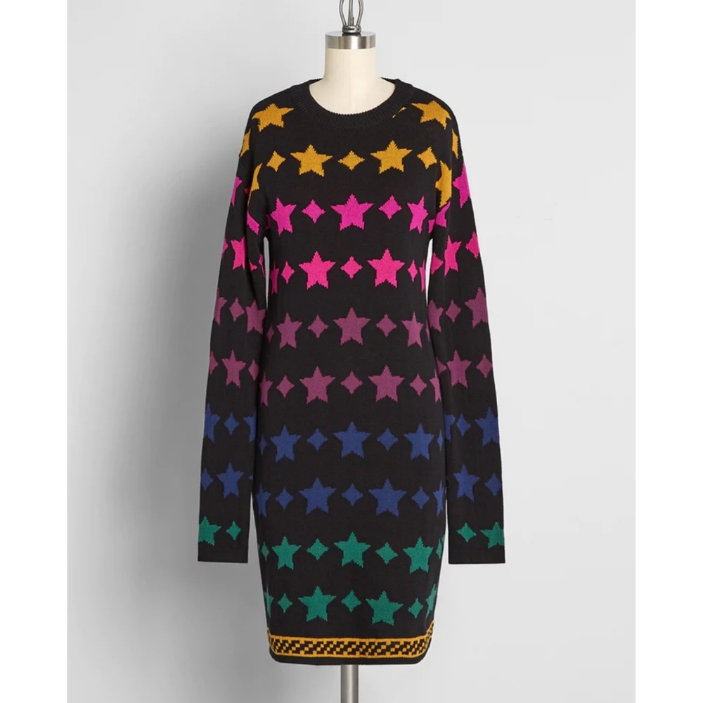 NWT Modcloth Getting Comfortable With Stardom Sweater Dress Size L fits like XL